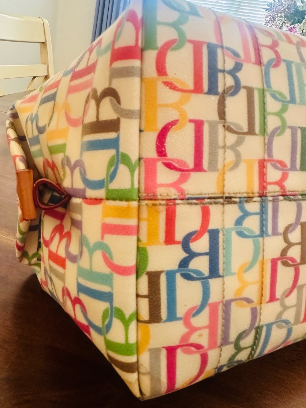 VTG Dooney & Bourke Y2K Rainbow Scribble Canvas Duffle Barrel Bag - Picture 11 of 14